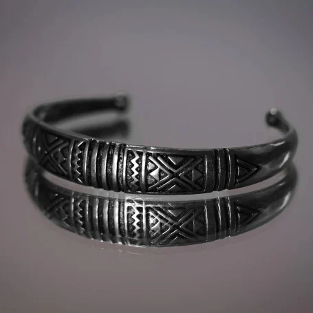 Solid silver‑plated brass Viking bracelet, Norse jewellery replica.