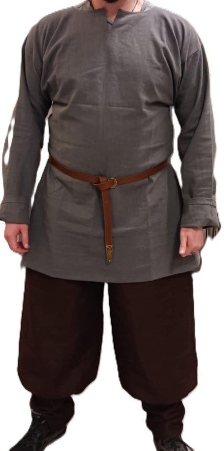 Authentic Viking Rus trousers made from natural linen for reenactment, early medieval clothing.