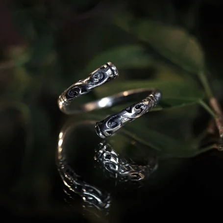 Silver‑plated Viking völvaring bracelet inspired by Norse arm rings.