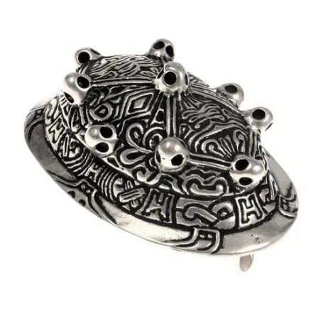 Silver plated Viking tortoise brooch, traditional oval brooch for apron dress.