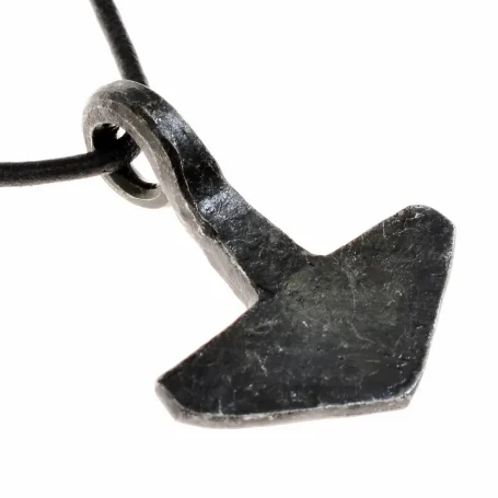 Forged Mjölnir pendant with leather cord, Viking Thor’s hammer.